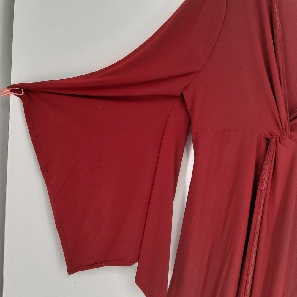 A1 ASHLEY STEWART DARK RED FRONT TWIST FLARED SLEEVE TOP - Picture 5 of 7